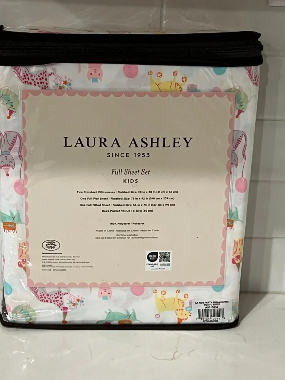 LAURA ASHLEY KIDS FULL White PARTY ANIMALS Sheet Set 4pc Dog Cat Pug Dachshund